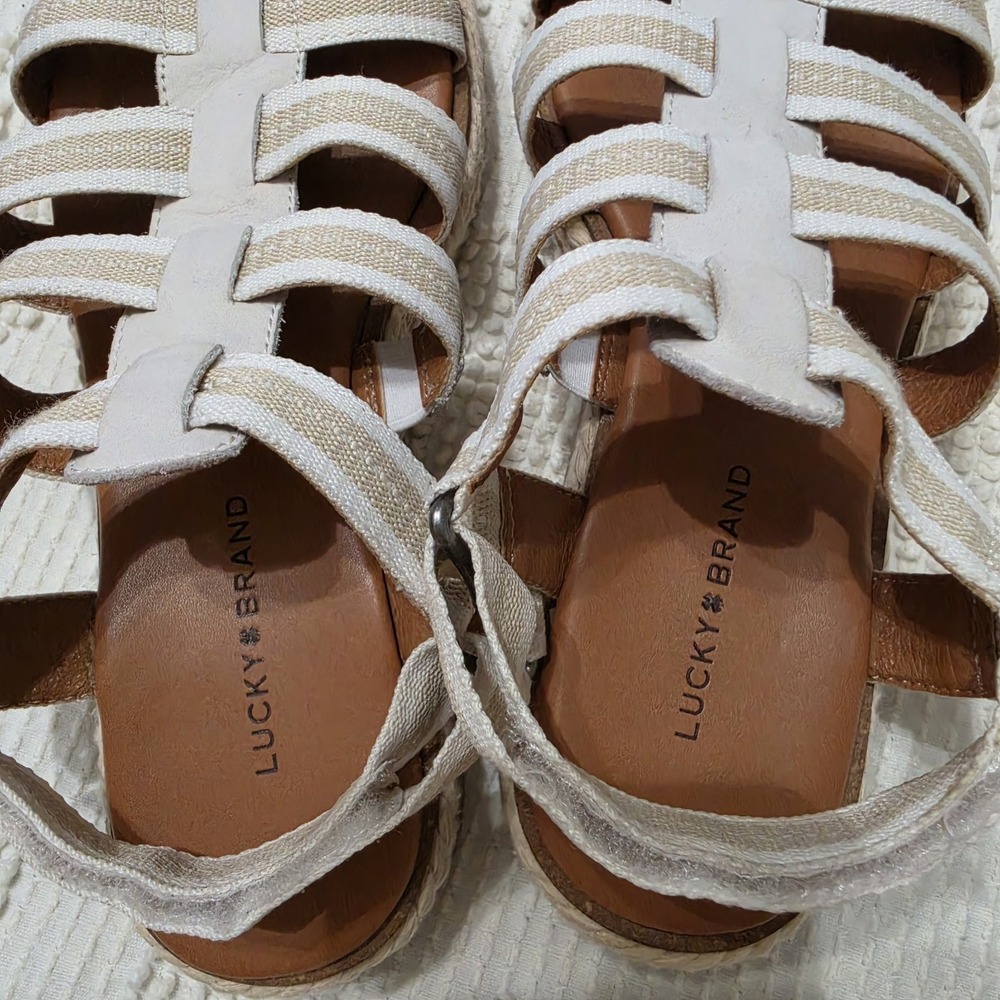Lucky Brand Emiley Strappy Platform Sandals Size 9M Espadrille Ivory Beige Style - Picture 10 of 11